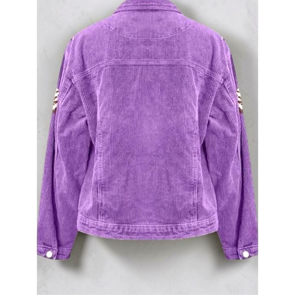 BiBi Purple Football Sequin Corduroy Jacket Gameday Raw Hem Shacket XL NEW - Picture 8 of 10